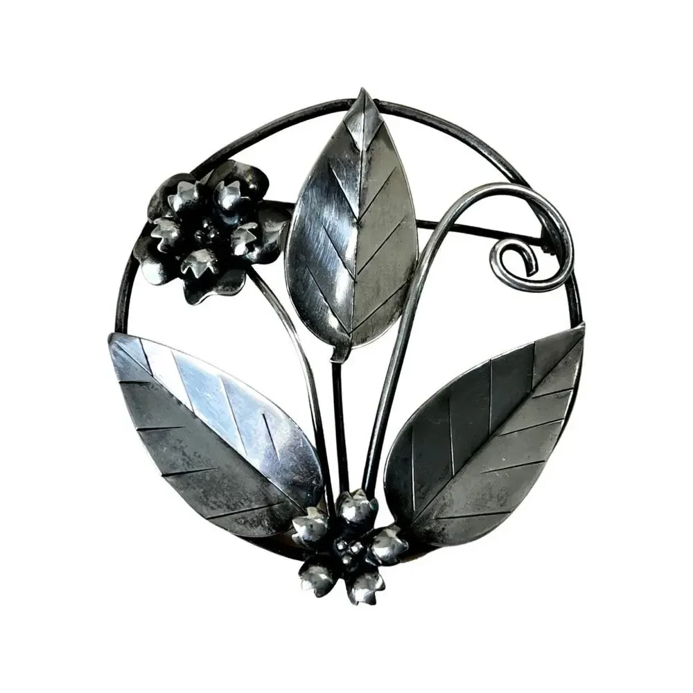 Silver Art Nouveau Brooch, Sterling Flower Pin, Vintage 1930s Floral Pin